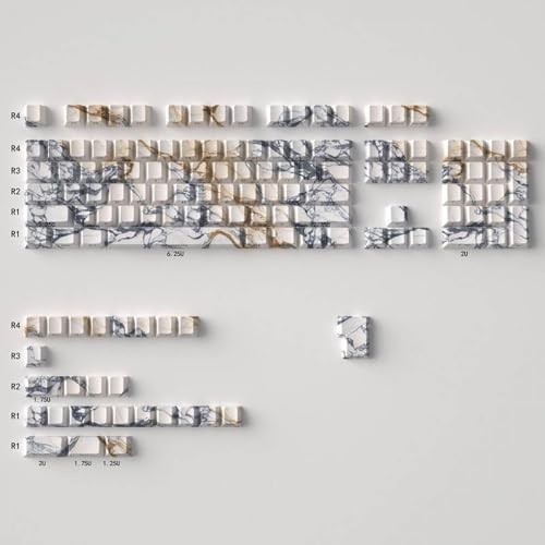 QPSJXN 131 Schwarze Farbstoff-Sub-PBT-Schlüsselkaps mit Marmortextur Seitendruck für Profile mechanische Tastaturen 60% 68% und 75% Layouts(131keys White Marble) von QPSJXN