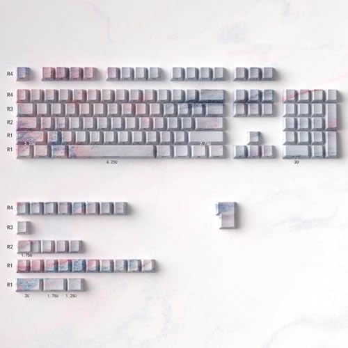 QPSJXN 131 Schwarze Farbstoff-Sub-PBT-Schlüsselkaps mit Marmortextur Seitendruck für Profile mechanische Tastaturen 60% 68% und 75% Layouts(131keys pink Marble) von QPSJXN