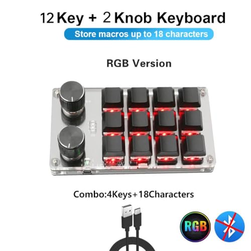 QPSJXN Anpassbare mechanische Tastatur zum Spielen und Zeichnen mit Hot-Swap-Funktionalität(12-2 RGB Black) von QPSJXN