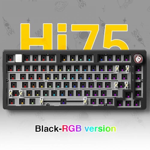 QPSJXN Benutzerdefinierte 75 Prozent Barebone Kabeltastaturkit mit RGB -Hintergrundbeleuchtung Dichtungsstruktur Aluminiumbasis für Spiele(Black-RGB Light) von QPSJXN