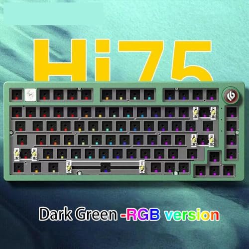 QPSJXN Benutzerdefinierte 75 Prozent Barebone Kabeltastaturkit mit RGB -Hintergrundbeleuchtung Dichtungsstruktur Aluminiumbasis für Spiele(Dark Green-RGB Light) von QPSJXN