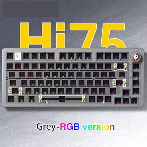 QPSJXN Benutzerdefinierte 75 Prozent Barebone Kabeltastaturkit mit RGB -Hintergrundbeleuchtung Dichtungsstruktur Aluminiumbasis für Spiele(Grey-RGB Light) von QPSJXN