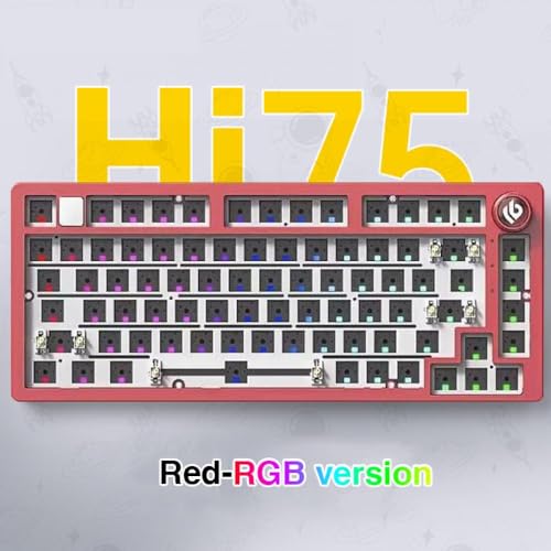 QPSJXN Benutzerdefinierte 75 Prozent Barebone Kabeltastaturkit mit RGB -Hintergrundbeleuchtung Dichtungsstruktur Aluminiumbasis für Spiele(Red-RGB Light) von QPSJXN