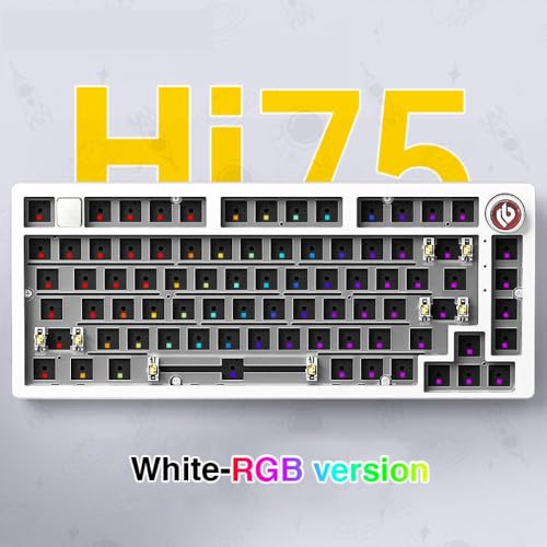 QPSJXN Benutzerdefinierte 75 Prozent Barebone Kabeltastaturkit mit RGB -Hintergrundbeleuchtung Dichtungsstruktur Aluminiumbasis für Spiele(White-RGB Light) von QPSJXN