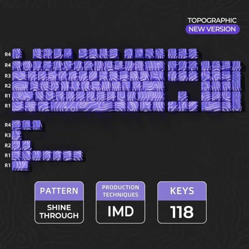 QPSJXN IMD-Tech 61/84/118 Topografischer Schlüsselkap-Set OEM-Profil-Shine-Through-Design Tastaturzubehör(Purple 118 Keys) von QPSJXN