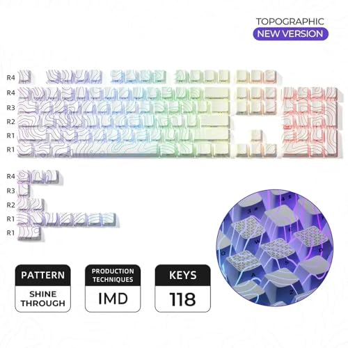QPSJXN IMD-Tech 61/84/118 Topografischer Schlüsselkap-Set OEM-Profil-Shine-Through-Design Tastaturzubehör(White 118 Keys) von QPSJXN