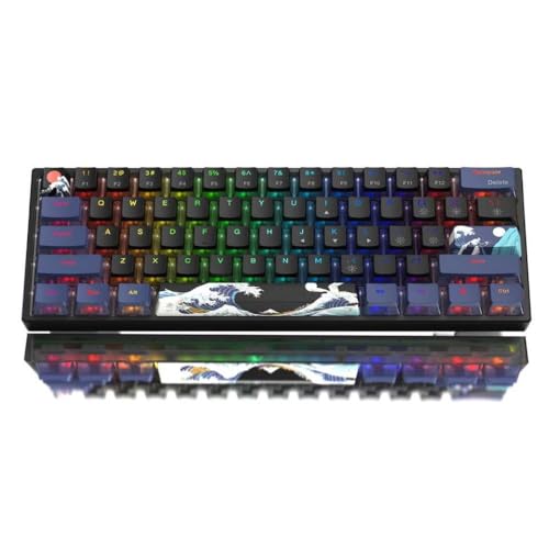 QPSJXN Mechanical Keyboard Hot-Swappable Kabel-RGB-Tastaturblau-Thema mit PBT-Tastaturkaps mit Windows-PC-Spielern kompatibel(WK61 Black Wave) von QPSJXN