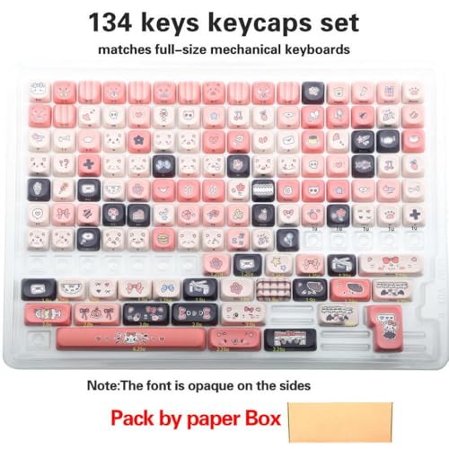 QPSJXN Niedliche Meow PBT-Schlüsselkap 134key 5-seitige Sublimation MOA Compatible Keycap für MX Switch Mechanische Tastatur Pink Side Font Keycap(MOA-134 TMM Boxed) von QPSJXN