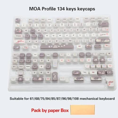 QPSJXN Niedliche PBT-Schlüsselkaps 134Keys 5-seitige MOA-benutzerdefinierte Tastaturkaps für mechanische Tastaturen, die mit MX-Switches kompatibel sind(MOA-Kat Gray Box) von QPSJXN