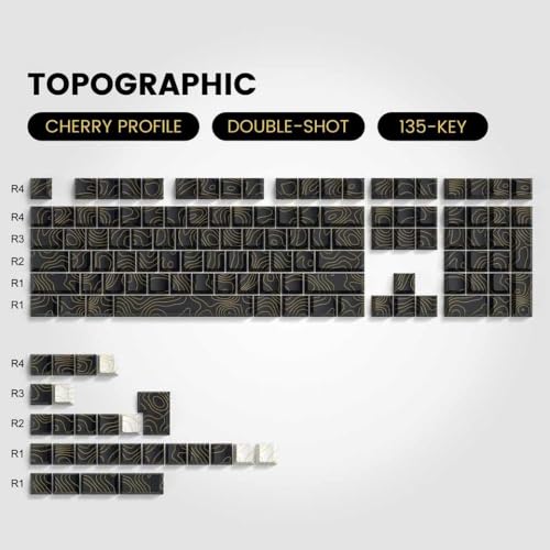 QPSJXN Profil Schwarz -Weiß -Topografie -Farbstoff sublimiertes Schlüsselcap -Set 132 Seitendruck MX Switch RGB Backlight Schlüsselcaps(Black goden) von QPSJXN