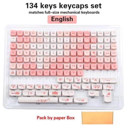 QPSJXN Themen 134 PBT -Tastaturkaps Set MOA -Profil mit MX -Switches für mechanische Tastaturen und Koreanisches Layout für mechanische Tastaturen kompatibel(EN Box M134-YH-F) von QPSJXN