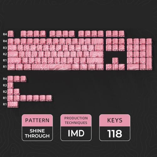 QPSJXN Topographic Keycap Set OEM-Profil IMD-Technologie Shine-Through Design Side gedruckt 61/118(Pink 118 Keys) von QPSJXN