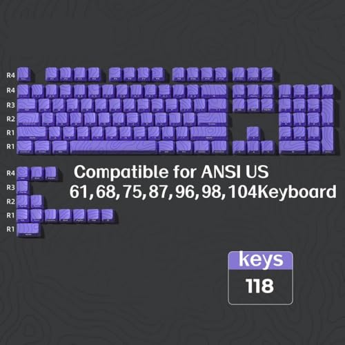 QPSJXN Topographic Keycap Set OEM-Profil IMD-Technologie Shine-Through Design Side gedruckt 61/118(Purple 118 Keys) von QPSJXN