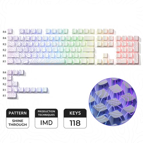 QPSJXN Topographic Keycap Set OEM-Profil IMD-Technologie Shine-Through Design Side gedruckt 61/118(White 118 Keys) von QPSJXN