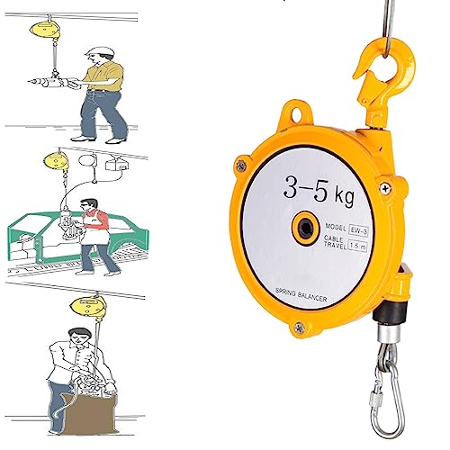 Federzugwerkzeug mit 1,5 m Drahtseil/Haken – verstellbare Aufhängevorrichtung for Werkstatt/Automobil/Fließband, 1 Stück(3-5kg) von QPTGWPBZY