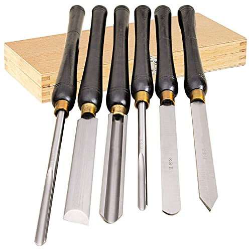 QPWYSH Holzmeißel, 6-teiliges Holzdrehmeißel-Set, Holzdrehwerkzeuge, HSS-Holzbearbeitungs-Holzmeißel-Set mit Holzkoffer, Hochgeschwindigkeitsstahl-Hohleisen-Set for Anfänger, Bastler und Profis von QPWYSH