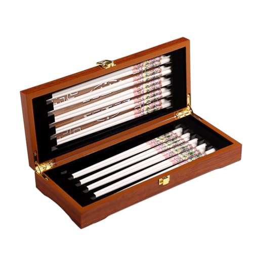 Premium-Porzellan-Essstäbchen Set mit Geschenkbox, 10 Paar weiße hochgradige chinesische Knochenporzellan-Essstäbchen, Keramik-Essstäbchen wiederverwendbar Pink von QPZK