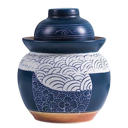 QPZK Blau Fermentation Jar Traditionelles chinesisches Porzellangurkenglas, Keramik Fermenting Crock Kit mit Wasserversiegelung, Gurkenglas für Gurken Kimchi, Sauerkraut 3.5Kg von QPZK