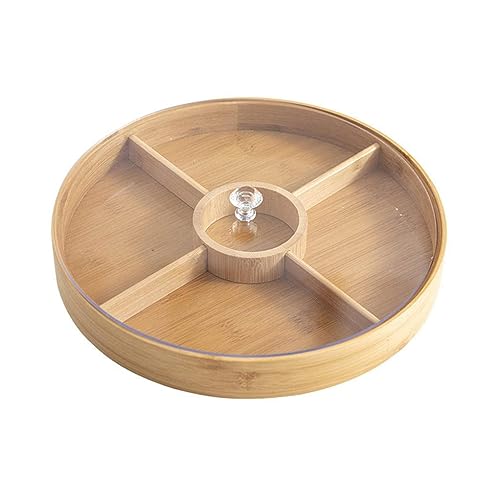 QPZK Holz Geteilte Servierschale Mit Deckel, Rundes Snackschale, Abteil Großer Kapazität Trockener Obstschale Mit Deckel, Fruchtplattenschale Für Nüsse, Snacks B von QPZK