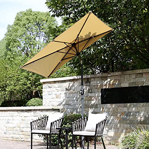 QQAA 200cm Halbrund Sonnenschirm, Marktschirm, Rechteckiger Gartenschirm mit Neigung und Kurbel für Garten,Terrassen,Höfe,Schwimmbäder (Color : Beige) von QQAA