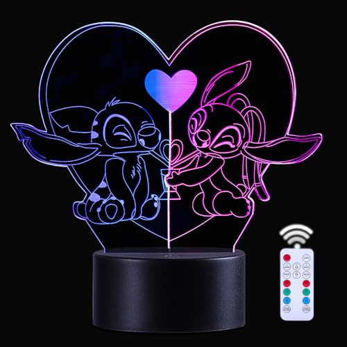 Lilo Stitch Lampe 3d Illusion Stitch Nachtlicht Kinder Touch Mit Fernbedienung Nachttischlampe, Anime Merch Led Schreibtischlamp Gadget Marvel Usb Lampe Weihnachtsgeburtstagsgeschenk von QQAAMZ