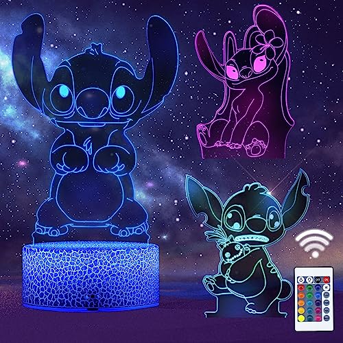 QQAAMZ Stitch Lampe 3d Illusion Stitch Nachtlicht Kinder Touch Mit Fernbedienungnachttischlampe, ​anime Merch Lilo&stitch Led Chreibtisch Lamp Gadget Weihnachtsgeschenke 3 In 1 von QQAAMZ