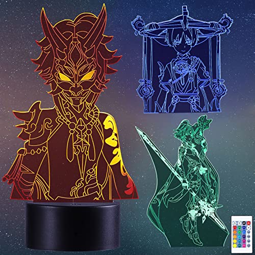 Genshin Impact Lampe 3d Illusion Genshin Impact Xiao Nachtlicht Kinder Touch Mit Fernbedienungnachttischlampe, ​Anime Merch Led Chreibtischlamp Gadget Weihnachtsdeko Freundegeburtstagsgeschenk 3 En 1 von QQAAMZ