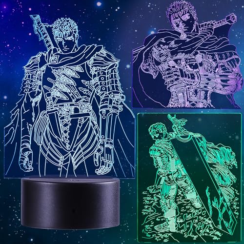 QQAAMZ Manga Berserk Lampe 3d Illusio Berserk Guts Nachtlicht Kinder Touch Mit Fernbedienungnachttischlampe, ​Anime Merch Led Chreibtischlamp Gadget Weihnachtsdeko Freundegeburtstagsgeschenk 3 In 1 von QQAAMZ