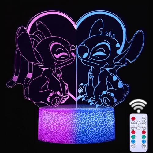 Stitch Lampe 2-In-1 Charaktere, Zwei-Ton-Licht, 3d Illusion Lilo Stitch Nachtlicht, Kinder Touch Mit Fernbedienung Nachttischlampe, Merk Chreibtable Lampe, Gadget, Weihnachten, Geburtstagsgeschenk von QQAAMZ