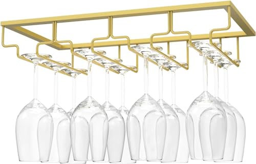 QQEE Hängender Weinglashalter, Schrank Weinglashalter, Metall Weinglas Halter, Weinglas Halter, Stemware Rack, für Bar Küche Zuhause (Golden) von QQEE