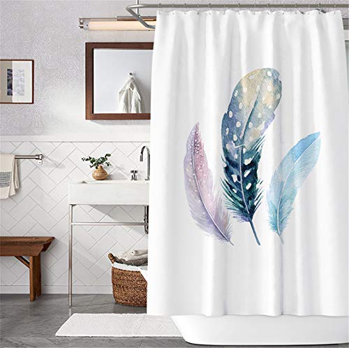 Duschvorhänge Duschvorhang Anti-Schimmel Farbige Federn Anti-Bakteriell, Waschbar Badewanne Vorhang Polyester Stoff mit Duschvorhangringen 180 x 180 cm von QQFENG