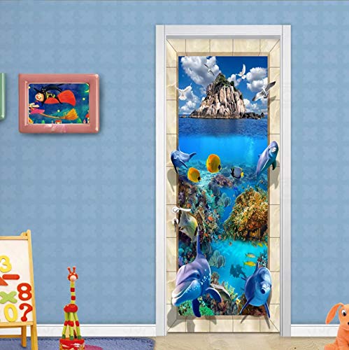 Fototapete Türtapete Selbstklebend Türposter Unterwasserwelt für Kinder 3D Türfolie Poster Türaufkleber für Tür, Wohnzimmer, Schlafzimmer, Küche und Bad 77X200cm von QQFENG