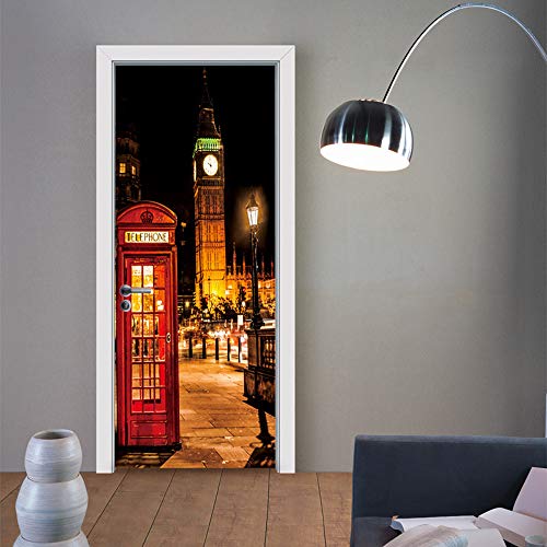 Türaufkleber Wandbild Türposter Londoner Nachtansicht PVC Selbstklebende Tür Wandbild Wandaufkleber Poster Fototapete 95X215cm von QQFENG