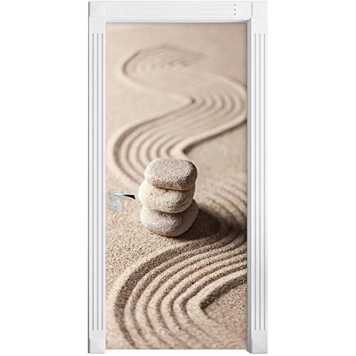 Türtapete Selbstklebend - Türaufkleber Türposter Wandbild Gewellter Sand Kleine Steine Fototapete Türfolie Poster Tapetefor Home Decoration 77X200 cm von QQFENG