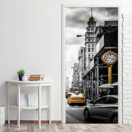 Türtapete Selbstklebend - Türaufkleber Türposter Wandbild U.S. City Street Taxi Fototapete Türfolie Poster Tapetefor Home Decoration 77X200 cm von QQFENG