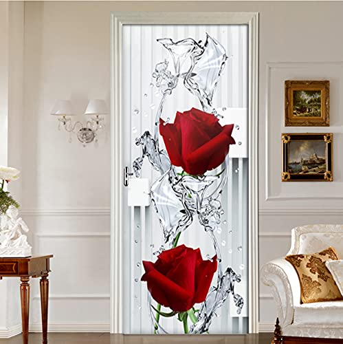 Türtapete Türposter 3D Tür Rose PVC Selbstklebend Türfolie Poster Tapete 90 x 200 cm (3 Sätze) von QQFENG