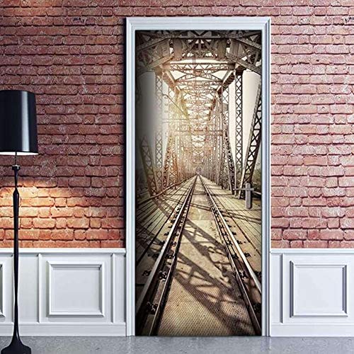 Türtapete Türposter Kreative 3D-Eisenbahn Diy Schlafzimmer PVC Selbstklebend Türfolie Poster Tapete 77 X 200 cm von QQFENG