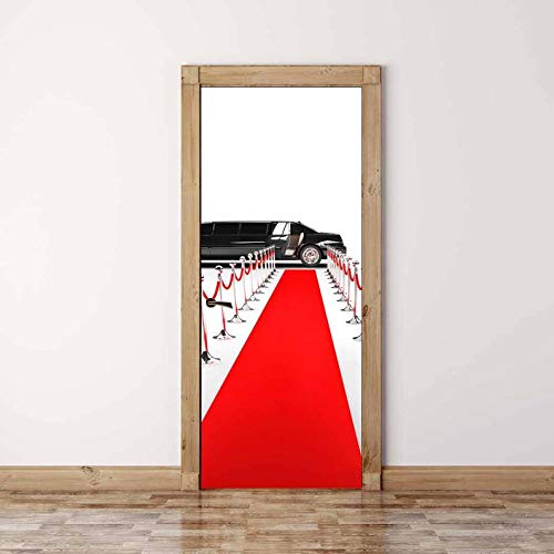 Türtapete Wandbilder 3D-Auto Roter Teppich Wohnzimmer Schlafzimmer Abnehmbar Selbstklebend Tür Poster Mauer Aufkleber 90 X 200 cm von QQFENG