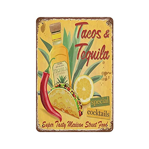 Blechschild aus Eisen – Tacos Tequila Blechschild Poster Retro Wanddeko Garage Bar Club Café Bauernhaus Gartendeko 8’x12’ von QQIAEJIA