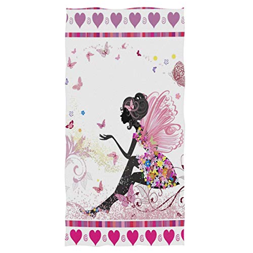 QQIAEJIA Blumenfee Handtücher Schmetterlinge Herzen Liebe Blumen Ultraweiches hochsaugfähiges Badetuch Mehrzweck-Badetuch für Hand Gesicht Fitnessstudio Spa 16x30in von QQIAEJIA