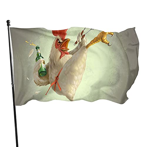 Flagge 3 x 5 Ft Lustiges Huhn mit Bier Lebendige Farbe Outdoor-Sport-Banner, lichtbeständige Polyester-Yard-Flagge mit 2 Messingösen für den Innen- und Außenbereich als Heimdekoration von QQIAEJIA