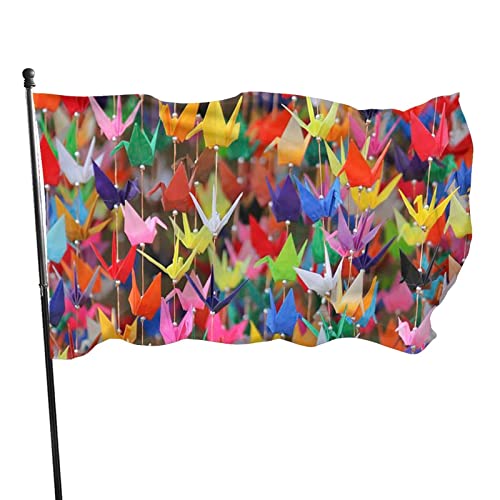 Kranich-Flagge aus Origami-Papier, 3 x 5 Fuß, lebendige Farbe, lichtbeständiges Polyester-Outdoor-Sportbanner mit 2 Messingösen von QQIAEJIA
