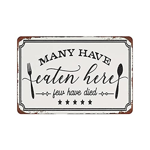 Many Have Eaten Here Few Have Died Retro-Blechschild, Party, Bauernhof, Wanddekoration, Eisenmalerei, Metallplatte, Geschenkidee, 20 x 30 cm von QQIAEJIA