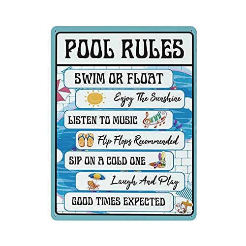 Pool Rules Sign Metal Wall Poster Tin Sign Vintage Dinner Room Restaurant Cafe Shop Decor 16x12in (40x30cm) von QQIAEJIA