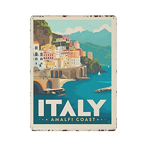 QQIAEJIA Amalfiküste Poster, Italien Metall Blechschild Vintage Wanddekoration für Schlafzimmer Zuhause Wanddekoration Poster 16x12in (40x30cm) von QQIAEJIA