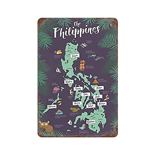 QQIAEJIA Blechschild Karte der Philippinen Blechschild Poster Retro-Wanddekoration Haustierposter Garage Bar Café Bauernhaus Landgarten Dekoration 11,8 × 7,9 × 7,9 Zoll von QQIAEJIA