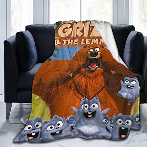 QQIAEJIA Grizzy and The Lemmings Flanelldecke, leicht, gemütlich, weiche Überwurfdecke, passend für Couch, Sofa, geeignet für alle Jahreszeiten, 127 x 101 cm von QQIAEJIA