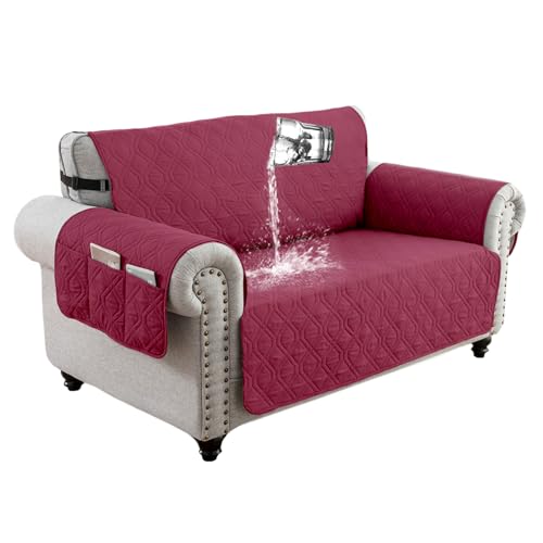 QQJIN 100% wasserdichter Sofabezug 2-Sitzer, rutschfester Sofa-Schonbezug mit 6 Seitentaschen, Sofaschoner mit verstellbarem Gummiband für Kinder, Hunde, Rot, 2-Sitzer QQJIN 100% wasserdichter Sofabezug 2-Sitzer, rutschfester Sofa-Schonbezug mit 6 Seitentaschen, Sofaschoner mit verstellbarem Gummiband für Kinder, Hunde, Rot, 2-Sitzer von QQJIN
