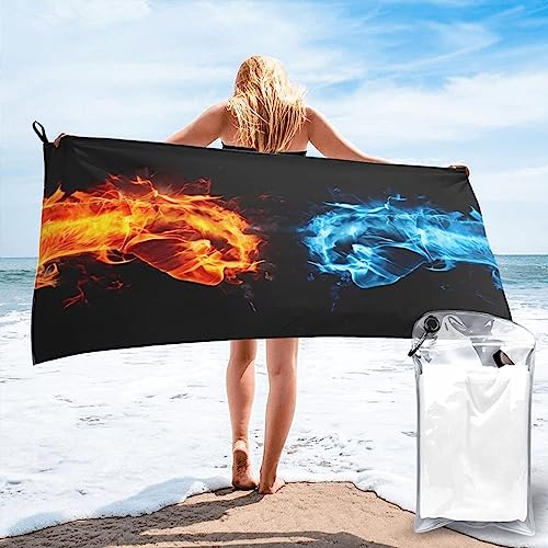 Ice and Fire Boxing-Strandtuch, 80 x 160 cm, Mikrofaser-Strandtücher für Reisen, schnell trocknendes Handtuch für Schwimmer, super saugfähige Handtücher, sanddicht, Camping-Handtücher für Damen und von QQLADY