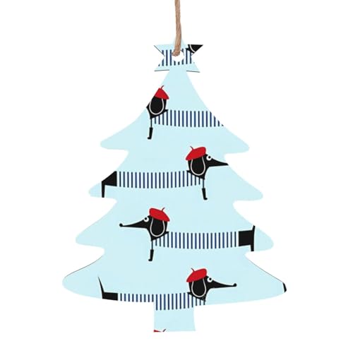 Pariser Dackel Holz Weihnachtsschmuck Holz Weihnachtsbaum Form Weihnachtsbaum Hängende Ornamente Weihnachten Winkel Glocke Urlaub Hängende Weihnachtsdekoration Handwerk 2 PCS von QQLADY